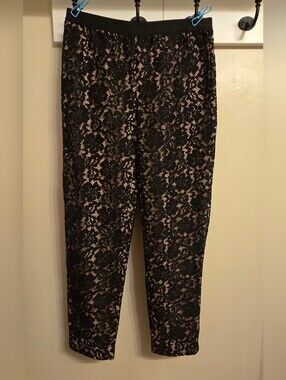 BCBGMAXAZRIA Black Lace Pants S Whimsigoth Gothic Romantic Nude Illusion NWT